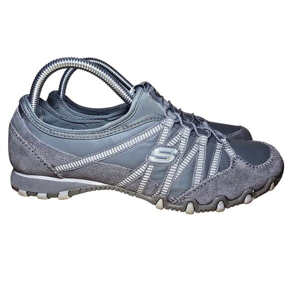 Skechers Shoes Gray Suede Leather Bikers Bungee Athletic 21923 Womens Size 8.5 - Picture 4 of 7